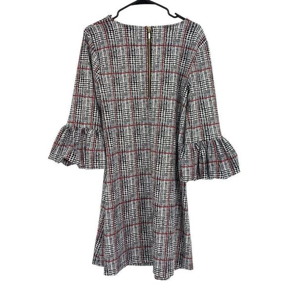 Nina Leonard Size M Bell Bubble Sleeve A-Line Dress Knit stretch Plaid 1940 EUC - Picture 5 of 9